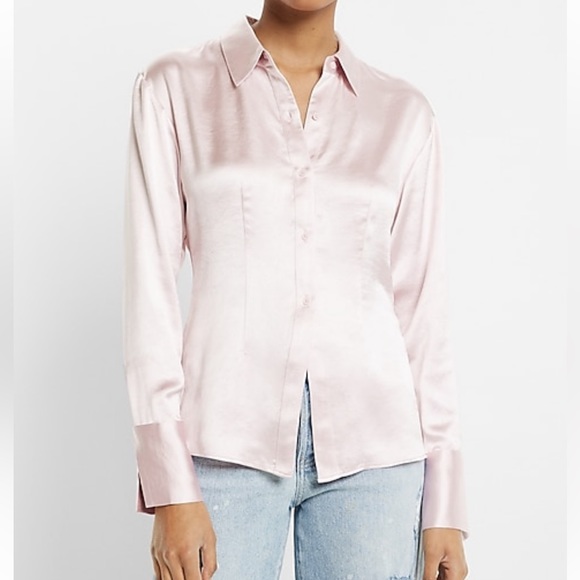 NWT Satin Split Front Slim Portofino Shirt - Picture 5 of 6